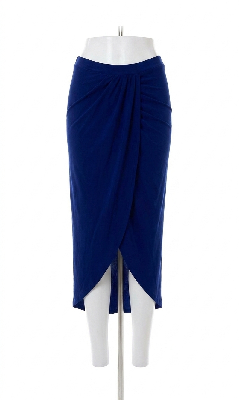 NEW BOBI women's draped midi skirt in navy blue